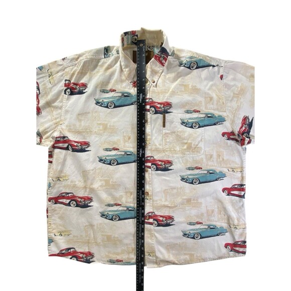 North River Outfitters Button Down Shirt Men's XL Classic Cars Beige Red Blue - Picture 5 of 10